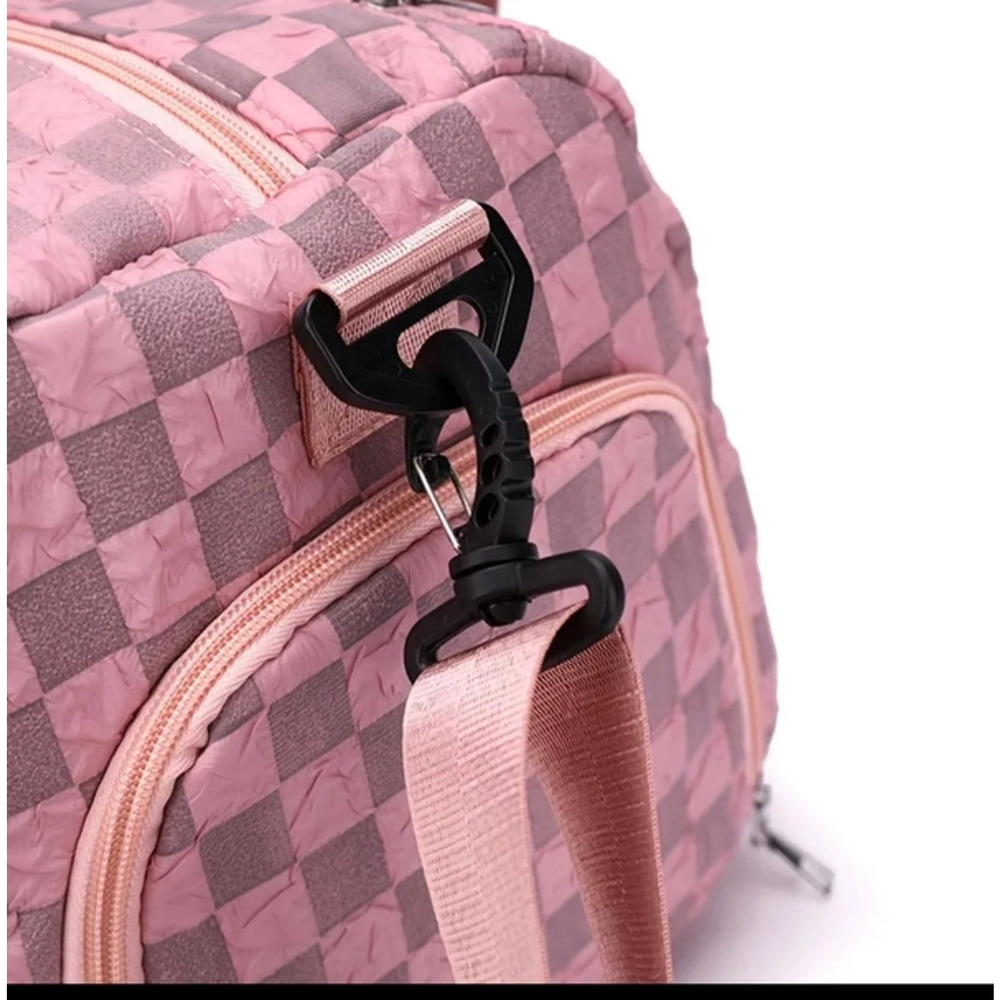 Textured Checkered Travel Duffel Weekender Pink - Picture 4 of 9